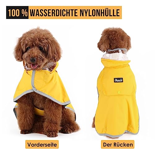 SlowTon Regenmantel Hund wasserdicht, durchsichtige doppellagige Regenjacke Hund mit Kapuze für kleine, mittlere und große Hunde, Hunderegenmantel mit reflektierendem Streifen und Aufbewahrungstasche
