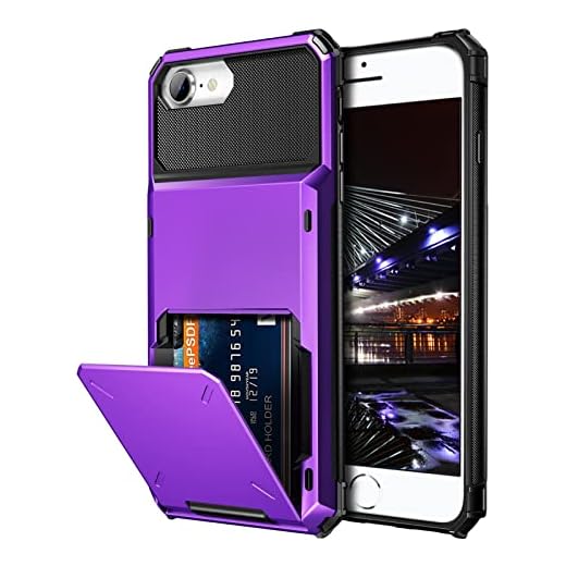 Vofolen for iPhone 6s Case iPhone 8 Wallet iPhone SE 2020 Case Credit Card Holder ID Slot Pocket Dual Layer Protective Bumper Rugged TPU Rubber Armor Hard Shell Cover for iPhone 6 6s 7 8 SE2 (Purple)