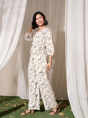 Image of barcino Off-White Abstract Wrap Top With Palazzos