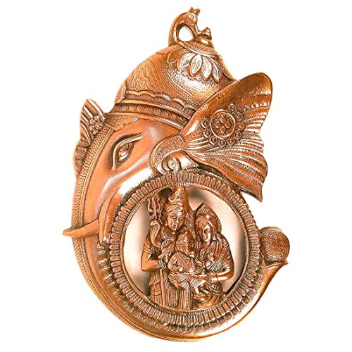Image of Apka Mart The Online Shop Ganesha Wall Hanging|Ganesh With Shiv Parvati Wall Hanging Religious Wall Decor For Home Entrance (Metal-Alloy|Color-Copper Shade|Size-16 Inch)