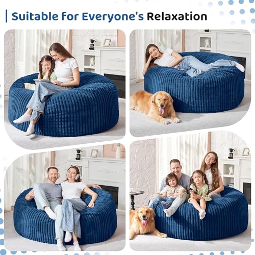 Image of HABUTWAY 5FT Bean Bag Chair, 5' Large Bean Bag Chairs for Adults with Removable Stripe Plush Cover, Memory Foam Beanbag Chair for Living Room Bedroom Dorm (Blue)
