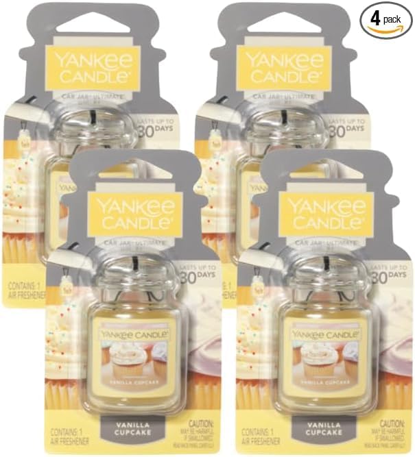 Yankee Candle Car Jar Ultimate Air Freshener, Hanging Car Air Freshener, Long Lasting Car Fragrance (Vanilla Cupcake)
