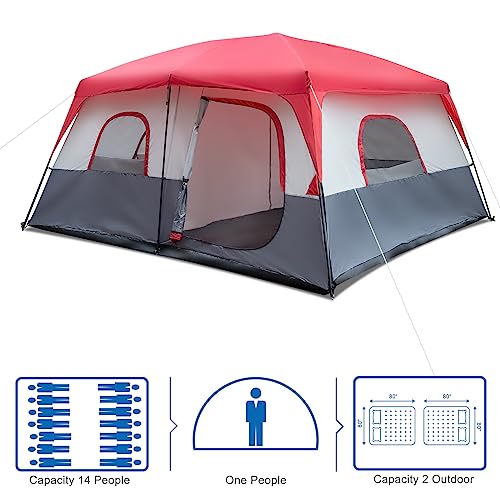 Carpa Familiar para 14 Personas, Grande, Impermeable, Roja y Blanca miniatura 3
