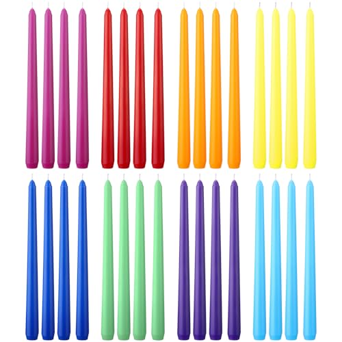 Image of MTLEE 32 Pcs Long Taper Candlestick Bulk 10 Inch Smokeless, Rainbow | Paraffin Wax Cotton Wick, Colorful Vibrant for Dinner Wedding Party Church, Unscented Table Centerpiece Decor