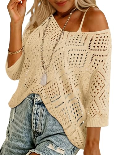 Women's 3/4 Sleeve Crochet Sweater Hollow