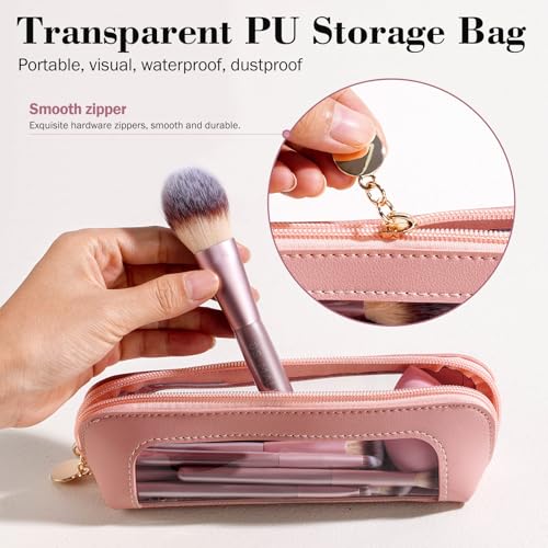 Image of BS-MALL 14 Pcs Makeup Brushes Set with 1 Pcs Makeup Sponge - Essential Foundation Powder Concealers, Eye Shadows, Blush Makeup Brushes with Travel Makeup Case (Matte Gold Pink)