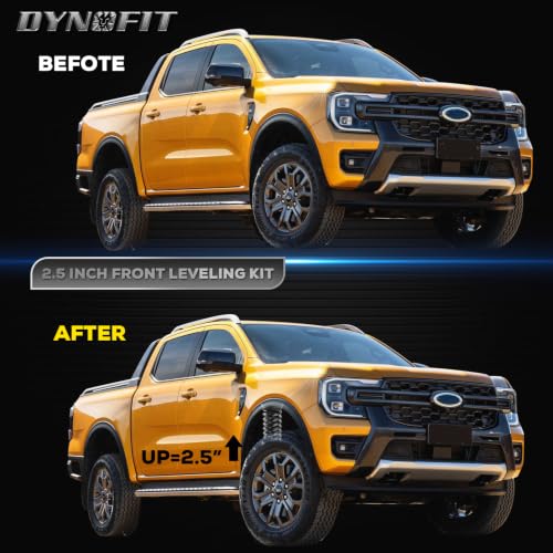 Image of dynofit 1.5 inch Wheel Spacers + 2.5 inch Front Leveling Lift Kit Fit 2019-2026 Ford Ranger & 2021-2026 Ford Bronco(Not Sport /Raptor), 6x139.7 Hubcentric Wheel Spacers M12x1.5 Studs Suspension Strut Spacer