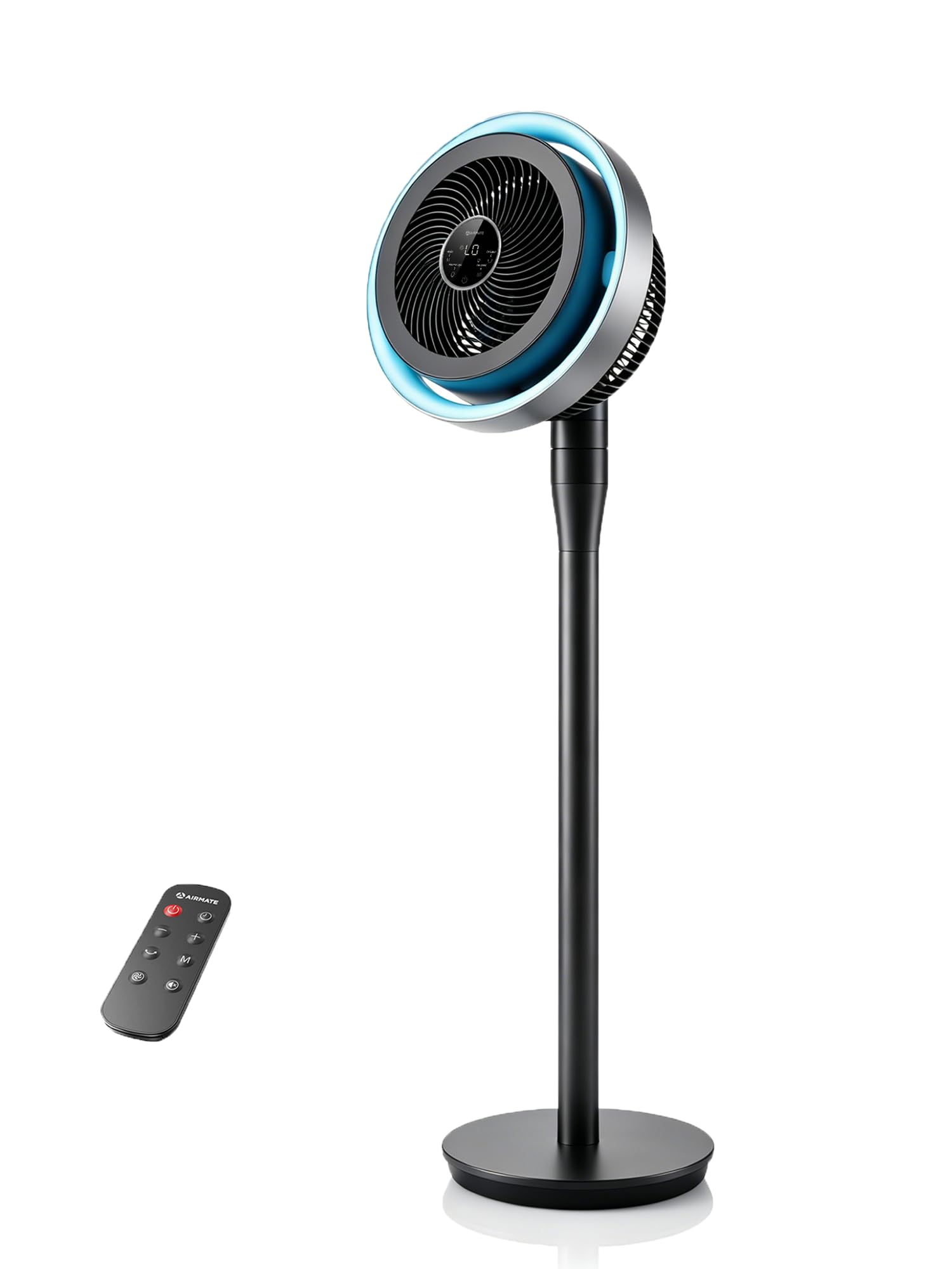 AIRMATE Ventilatore a Piantana con Luce, Ventilatore di Circolazione dell'Aria, Ventilatore Silenzioso a 16 Velocità, Venti da Uragano, 120°+90° Oscillazione, Timer 12H Ventilatores con Telecomando
