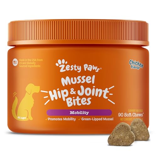 Zesty Paws Mussel Mobility Bites for Dogs - New Zealand Green Lipped Mussel with Natural Glucosamine...