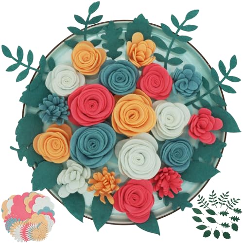 Image of BAZIMA Felt Flowers and Succulents Kit - DIY Wreaths, Vertical Garden, Baby Shower, Create Headbands - 20 Felt Flowers and 17 Leaves