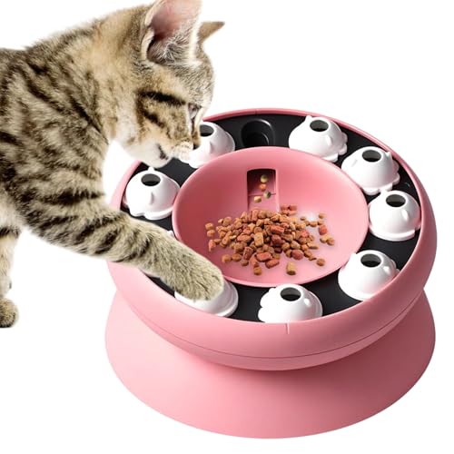 Cat Puzzle Feeder Slow Food Bowl – Interactive Slow Feeder Bowl for Indoor Cats, Treat Dispensing Enrichment Toy,Mental Stimulation and Boredom Relief (Pink)