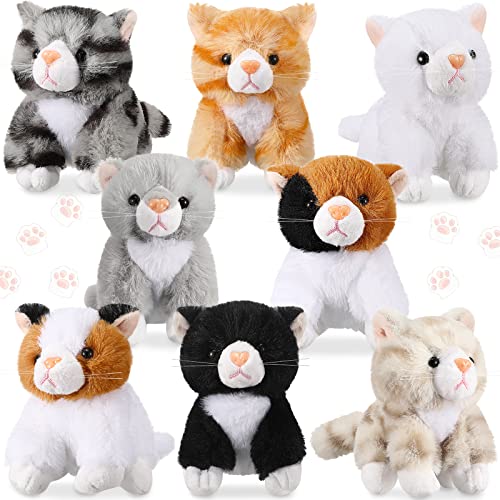 Sumind 8 Pcs Plush Pets 5 Inch Stuffed Animals Bulk Cute Assorted Plush Cats Horse Animals for Graduation Halloween Pet Party Favors Supplies Decor(Long Hair Cat)