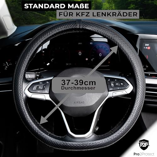 [ 2X Test SEHR GUT ] Pro2Protect Lenkradbezug Leder | Auto Zubehör Innenraum | Lenkradhüllen Grand Tour | Lenkradschoner PKW | Lenkrad Bezug Lenkradschutz | Autozubehör Geschenke für Frauen und Männer
