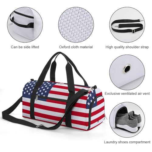 America Usa Flag Travel Duffle for Men Women with Wet Pocket and Shoe Compartment3