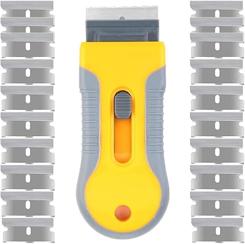 Razor Blade Scrape with 20pcs Extra Blades, Scraper Tool, Razor Blade Retractable, Paint Stripping Tool, Hob Oven Glass Cooker Cleaning Tool Non Scratch Anti Slip Window Glass Wallpaper