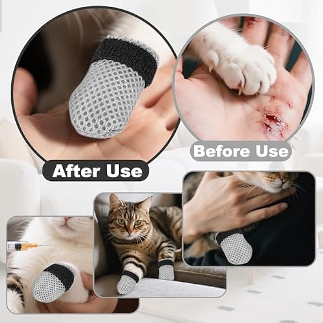 Cat Booties Anti Scratch Mittens,4 PCS cat Claw Covers,Mesh Breathable Cat Shoes,Adjustable Cats Anti Scratch Gloves,Suitable for Cats When Bathing and Nail Trimming-9kEgD8y4