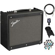 حزمة مكبر الصوت كومبو النمذجة الرقمية من Fender Mustang GTX50 مع كابل العدادات ، ومهد الغيتار Amperstand ، والموالف ، و 24 حزمة اللقطات
