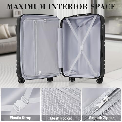 LONG VACATION Hardside Expandable Carry On Luggage, Suitcase with Spinner Wheels TSA Lock, Luggage with USB Port (Black, 20 INCH)2