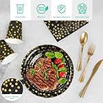 Black and Gold Party Supplies - 350 PCS Disposable Dinnerware Set - Black Paper Plates Napkins Cups, Gold Plastic Forks Knives Spoon for Halloween, Graduation, Birthday, Cocktail Party - Image 3