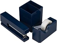 Vista 20 de JAM PAPER Trío de escritorio - Oro, grapadora, dispensador de cinta y soporte para bolígrafo, paquete de 3