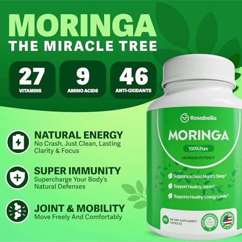 image for Rosabella Moringa Capsules - Pure Moringa Powder, Energy, Skin, Immune
