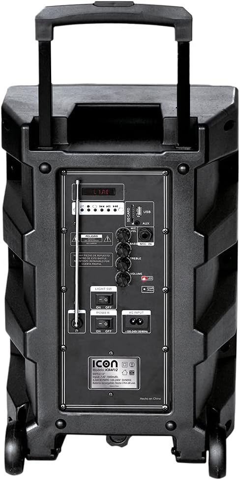 Close-up of the ICON speaker's rear control panel