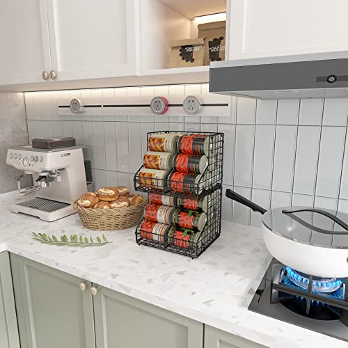 Stackable Can Rack Organizer, Strong Stable Adjustable Can Dispensers, Up To Storage 28 Cans, Beverage Soda Can Storage Organizer Basket With Removable Dividers,Black #TOP4