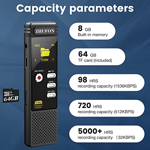 72Gb Digital Voice Recorder - Color Display |1536Kbps | 5148H Rec Capacity, Voice Activated Recorder With Playback For Lectures Meetings, Audio Recorder With Noise Reduction | Auto Rec/Save #TOP1