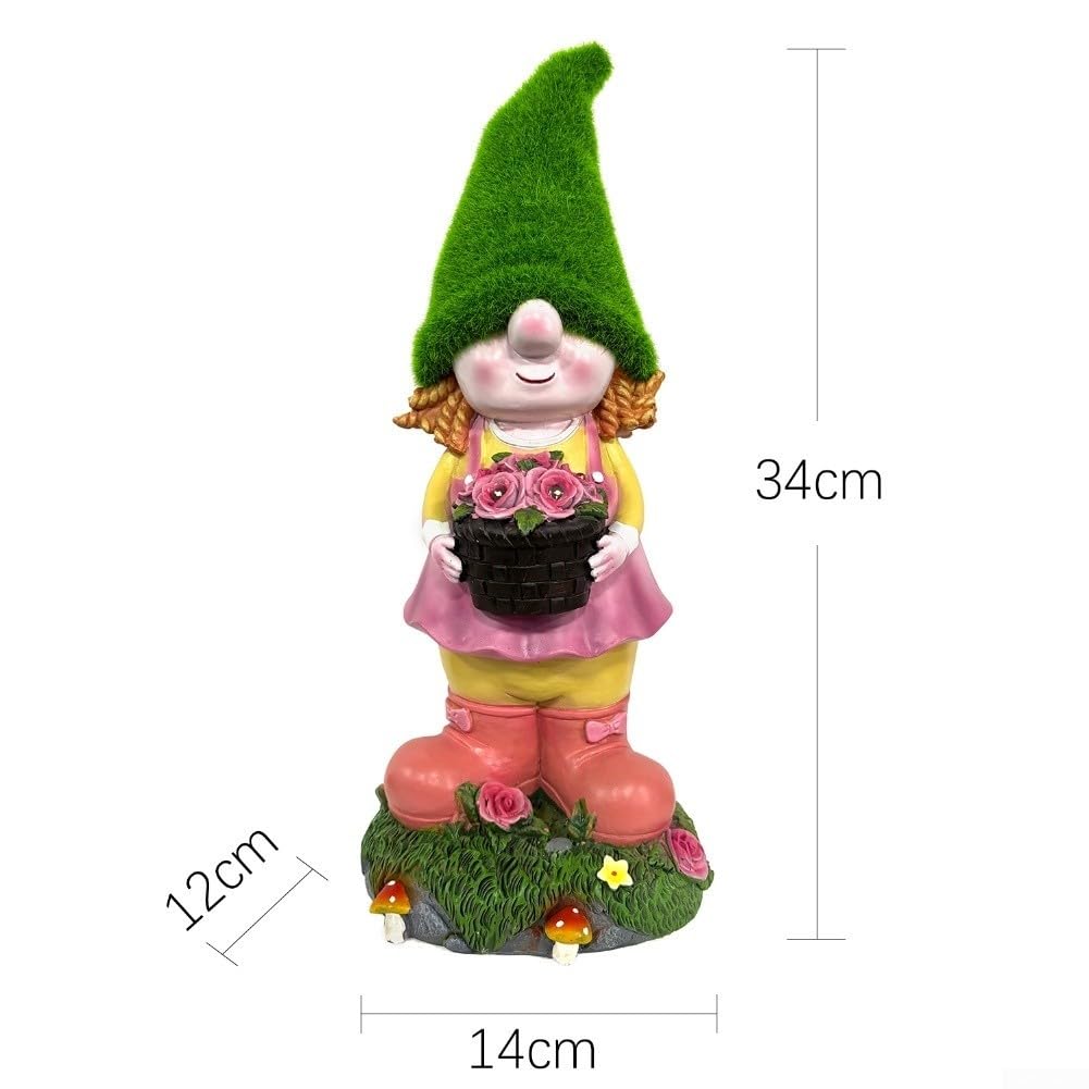 Statua per solare Gnomo Bambina 34cm Resina Impermeabile Statua