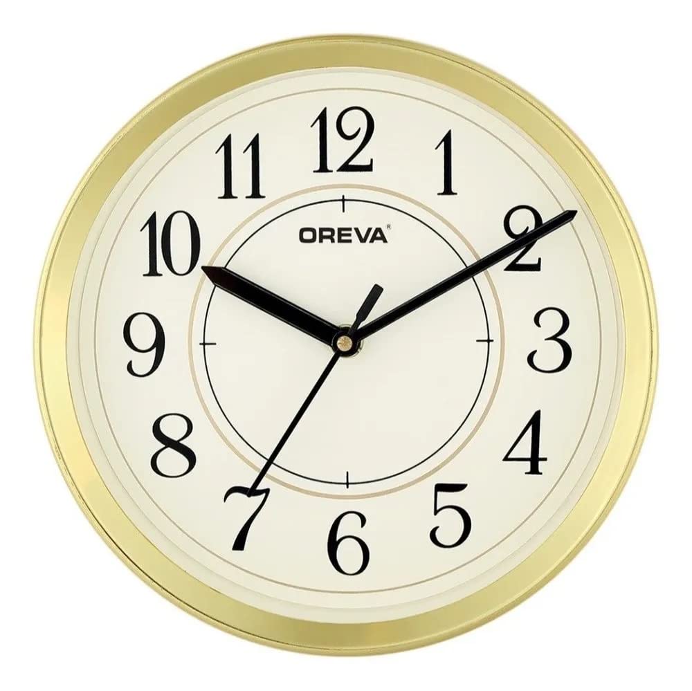 OREVA Round Plastic Wall Clock (20.3 cm x 4.7 cm x 20.3 cm) White Dial and Silver Ring AQ-5797 (Ivory)