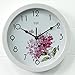 HITO Silent Floral Wall Clock Non Ticking 10 inch Excellent Accurate Sweep Movement Glass Cover, Decorative for Kitchen, Living Room, Bathroom, Bedroom, Office (Cherry Blossom White)