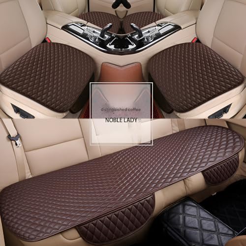 Image of Hicle Premium Car Seat Cushion Set - 3 Piece Anti-Slip PU Leather Seat Covers for Front & Rear Seats - Universal Fit (Dark Brown)