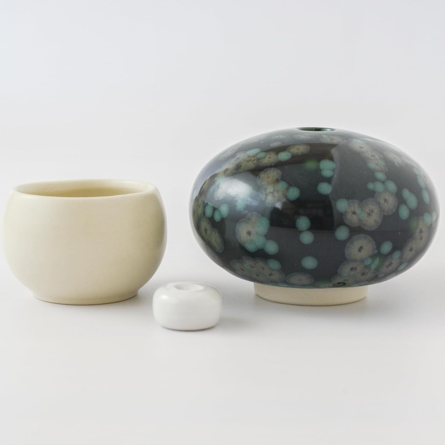 京焼 「 =K+ 」 香炉 陶器 直径約8&times;高さ8cm きの香 陽光 深緑 日本製 KMG-298-05