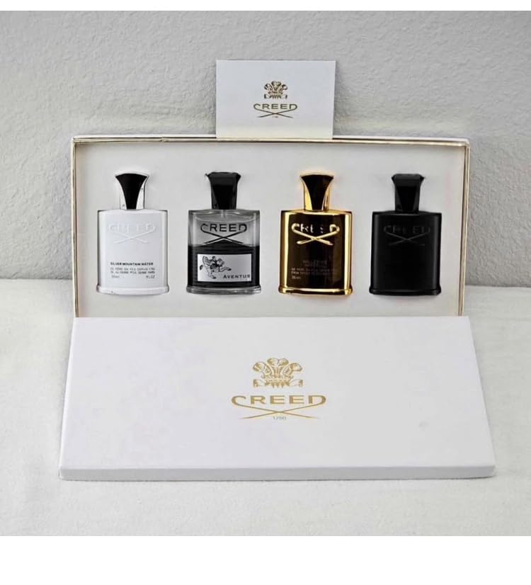 Kit Creed Aventuss Perfumes de Luxo, 4x30ml Fragrâncias, Embalagem Presenteável Branca com Acabamento Dourado