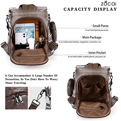 Image of ZOCAI Backpack Purse for Women Fashion Backpack Purses PU Leather Daypacks Anti-Theft Shoulder Bag Satchel Purse