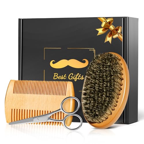 Linkax Vatertagsgeschenk für Papa, Bartbürste Bartpflege Set für Männer, mit Bartkamm Schere, Männertag Vatertag Geschenke für Mann Herren Papa Opa, Geburtstagsgeschenk Männergeschenke Geschenkset