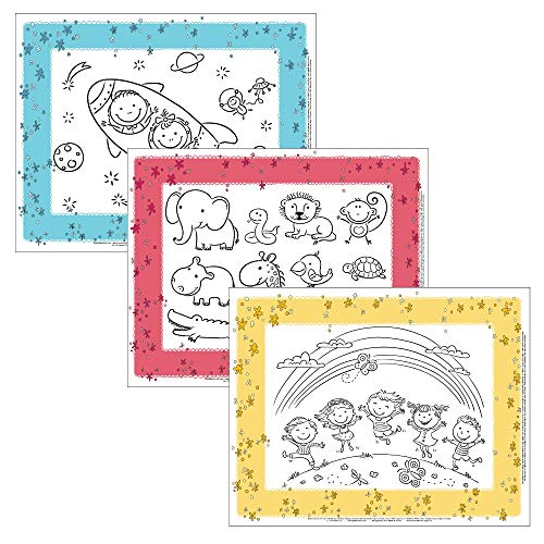 Image of J.L. Childress ColorMe Disposable Placemats - Stick on Disposable Placemats for Baby, Toddlers, & Kids, Travel Coloring Activities, Sticky Child Table Mat - 24 Pack
