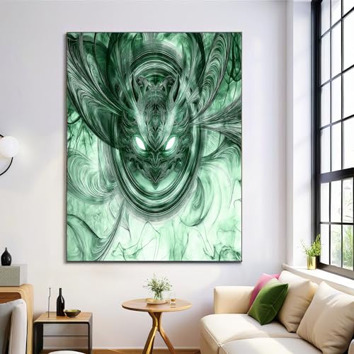 Cuadros de sala de estar modernos: lienzo abstracto de dragón esmeralda en 60x90cm