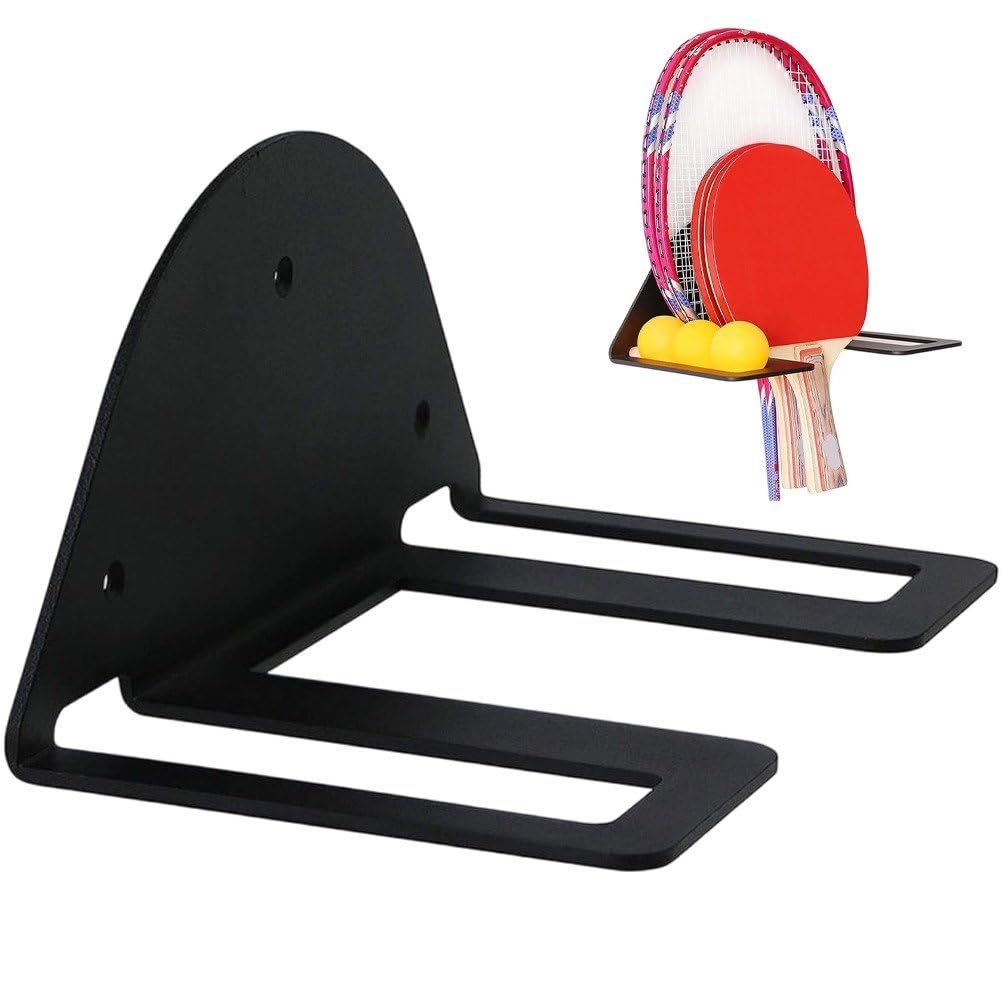 Fituenly Table Tennis Rack Wall Mount Pingpong Paddle Holder Racket Display Stand with Ball Shelf Quick Setup Equipment Display Paddle Wall Mounted Storage