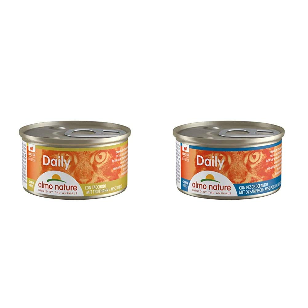 Daily Katzenfutter Mousse mit Truthahn (24x85 g) & Futter Mousse mit Ozeanfisch (24 x 85 g)