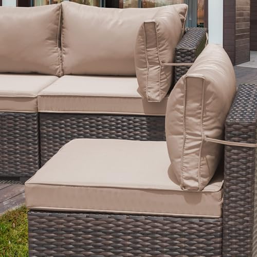 Image of 9 Pieces Outdoor Sectional Furniture All Weather PE Rattan Wicker Patio Conversation Set with Coffee Table and 8 Thickened Cushions,Sand