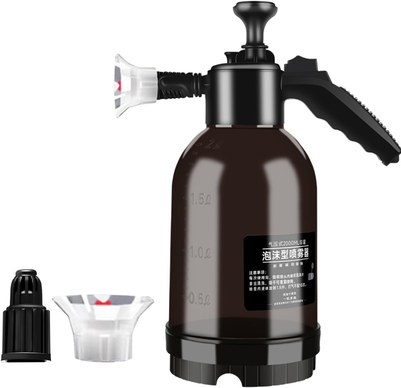 Snow Foam Pump Sprayer, 2L Portable Pressure Spray Bottle with Replacement Nozzle, Multipurpose Hand Foam Water Pump Sprayer for Car Cleaning, Indoor Outdoor Garden Plants Watering (Black With Scale)
