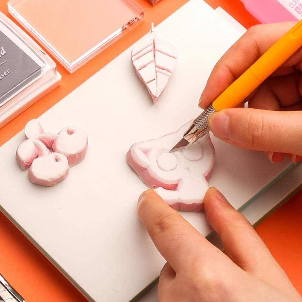 Scarsa qualità- 0,1 pezzi 0,3 x 0,3 cm Pink Rubber CarvingBlocks LinoleumBlock Stamp aking Kit per Prntmaking, Timbro morbido RuFbber Crafts, morbido e facile da scolpire