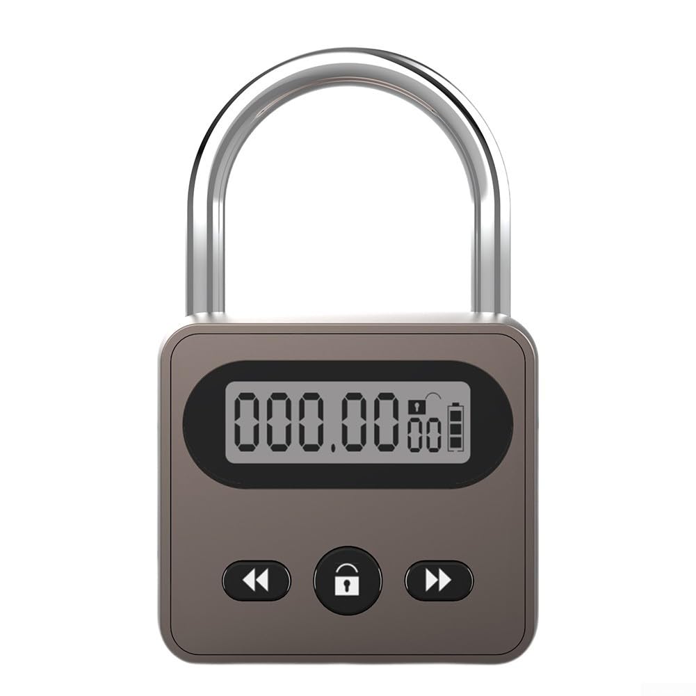 Metal Timer Lock, Multi Functional Electronic Timer Lock USB Rechargeable Timer Padlock With A Maximum Timer Of 999 Hours Built-in Smart Chip And Digital Timer Switch(Brown)