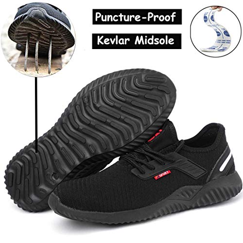 SUADEX Steel Toe Wokr Shoes for Men Women Non-Slip Indestructible Shoes Safety Shoes Construction Shoes with Composite Toe Pure Black