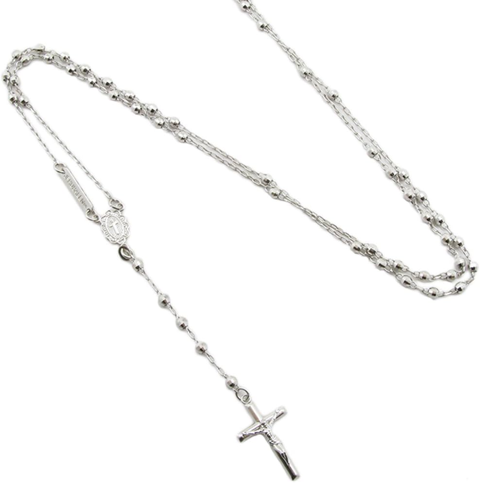 IcedTime Mens 10k White gold White gold diamond cut bead rosary chain elcrcd22