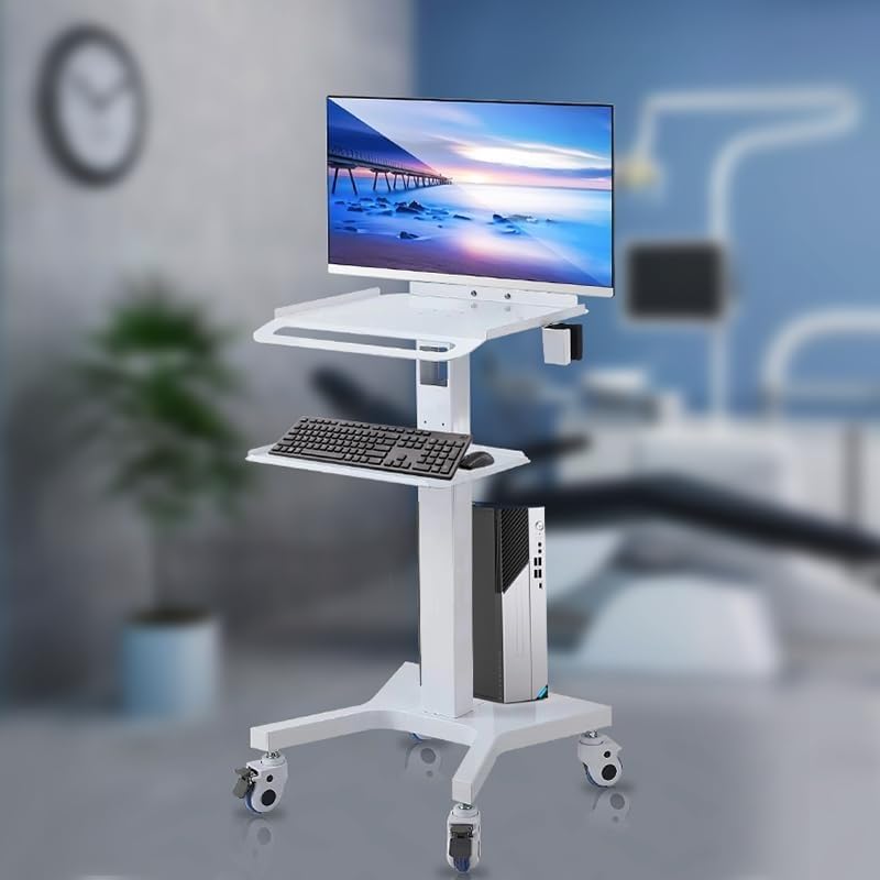 Carro Médico con Soporte para Monitor, Carro De Servicios Dentales con Ruedas, Doble Capa para Enfermería Y Salones De Belleza, Diseño Versátil Y Portátil.