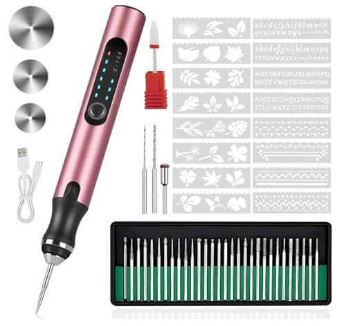 Longzhuo Kit de herramientas de lápiz de grabado, 3 velocidades ajustables, cargador USB, herramienta multifunción portátil, grabado, para joyas, cristal, madera, plástico, metal, piedra, etc. (oro