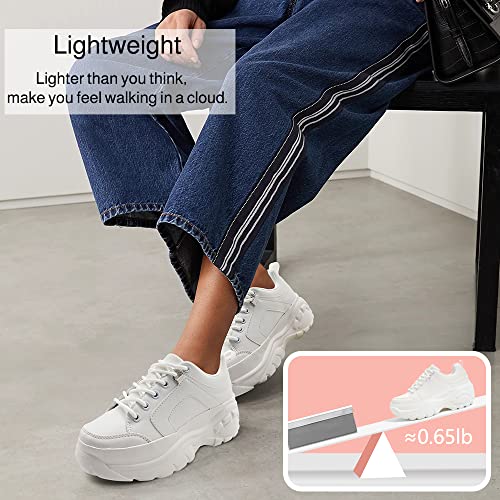 LUCKY STEP Women Chunky Platform Dad Colorblock White Neon Green Fuchsia Hologram Silver Casual Lace-Up Walking Sneakers4