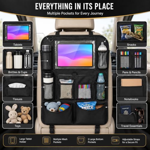 Image of Car Backseat & Boot Organizer - 10 Storage Pockets + Dedicated Touch‑Screen Tablet Pocket, Seat‑Back Protectors for Toys, Drinks, Snacks & Car Accessories, Universal Fit, 1 pcs
